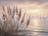 Light-toned mural evoking a coastal atmosphere

