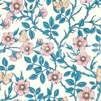 Wild Roses and Butterflies wallpaper in a soothing color palette


