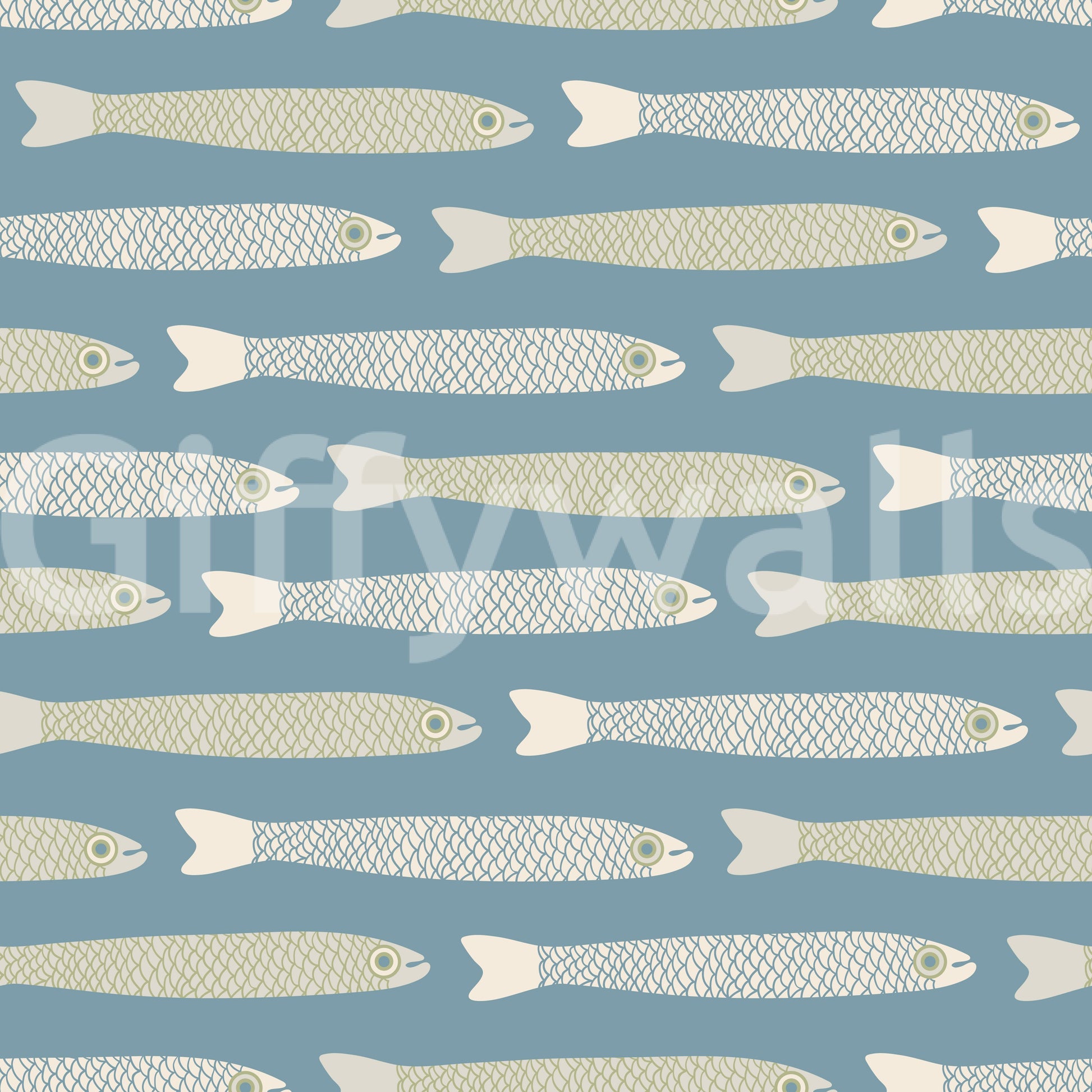 Anchovies Retro Fish Wallpaper creating a fresh and whimsical look

