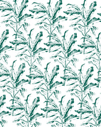 Vibrant, green botanical wall mural with artistic stamp effects

