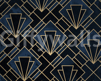 Bold navy blue and gold geometric design wall mural for decor

