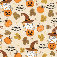 Cute Halloween Wallpaper with Cartoon Cats & Pumpkins.