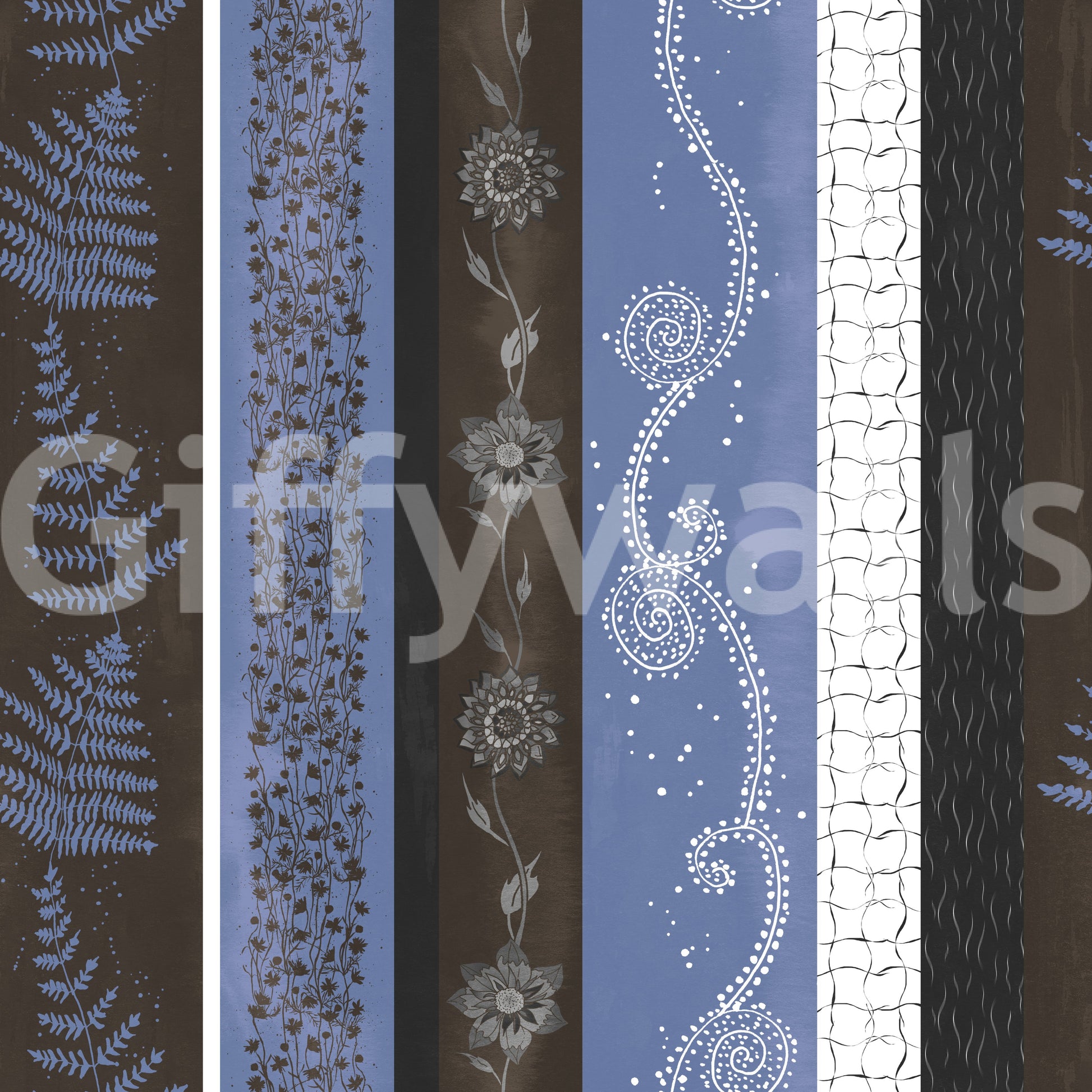 Wallpaper with a mix of blue and brown tones.

