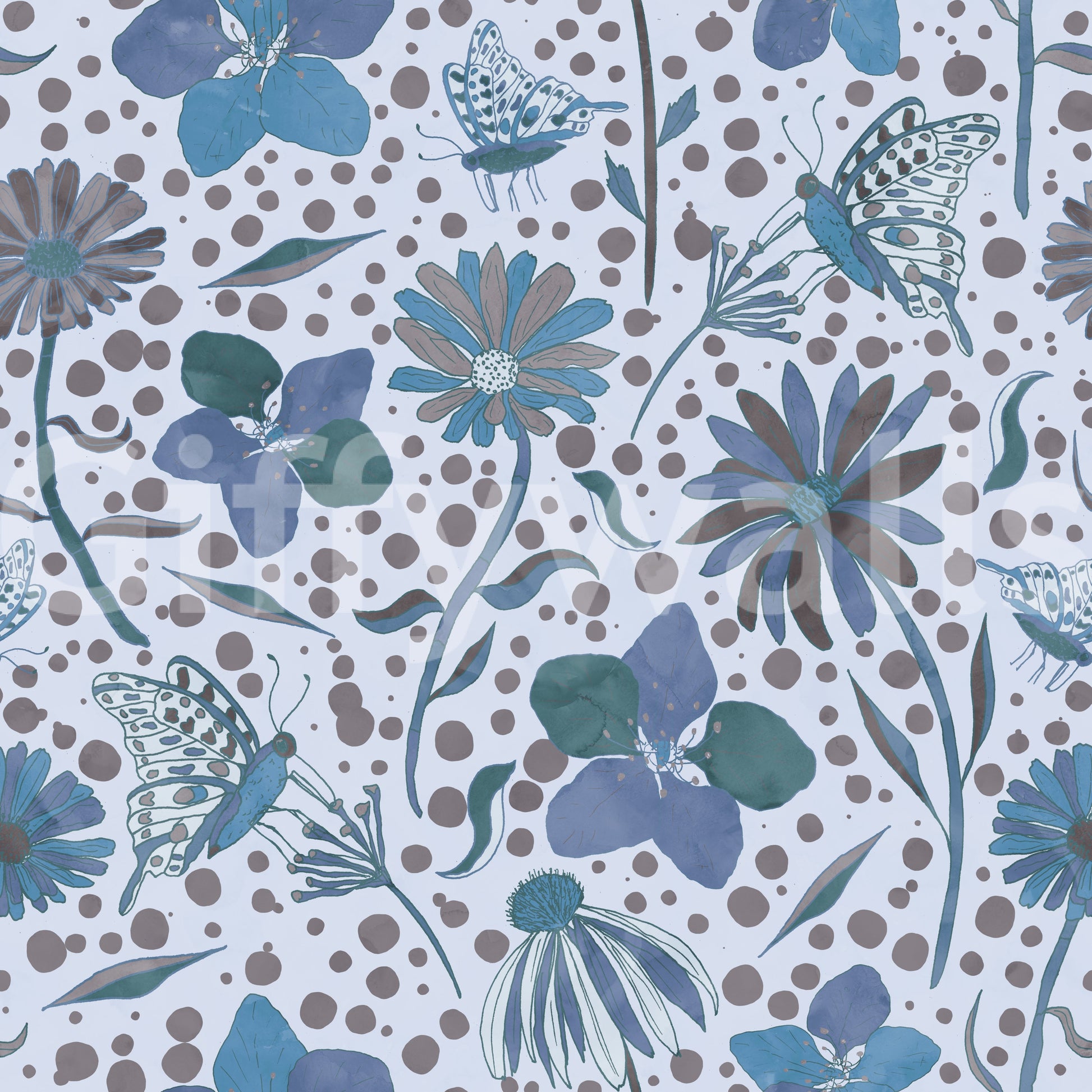soft pastel floral design on blue

