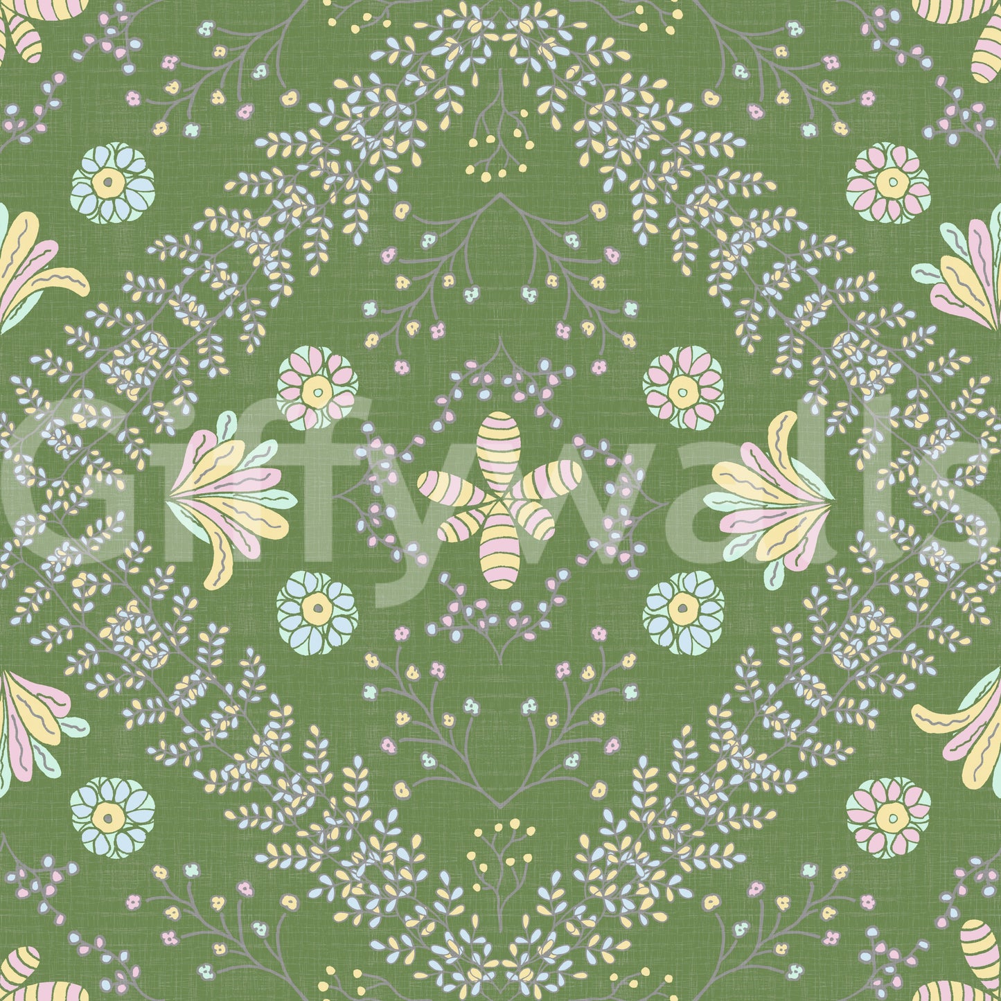 botanical motifs on a green background

