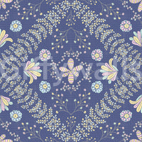 botanical motifs on a blue background

