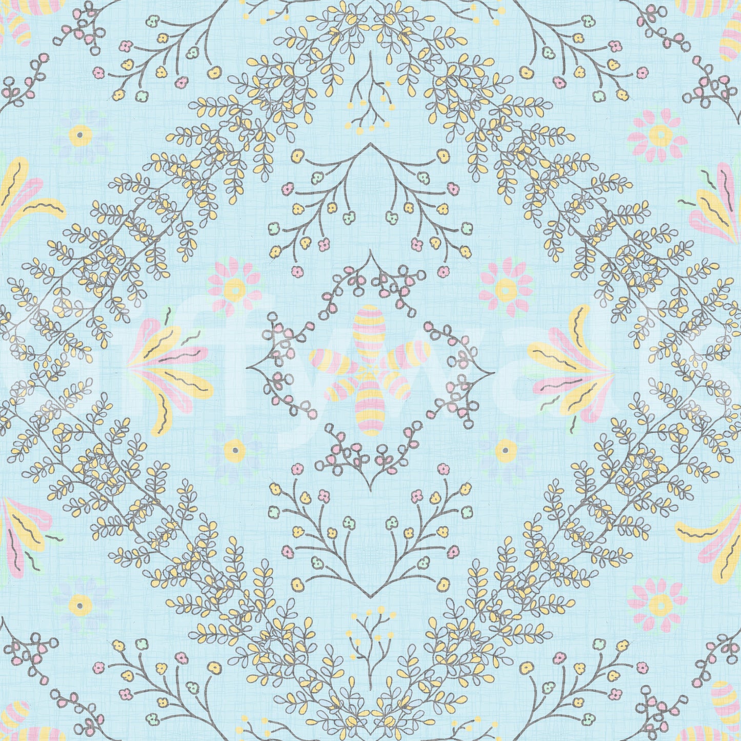 botanical motifs on a blue background

