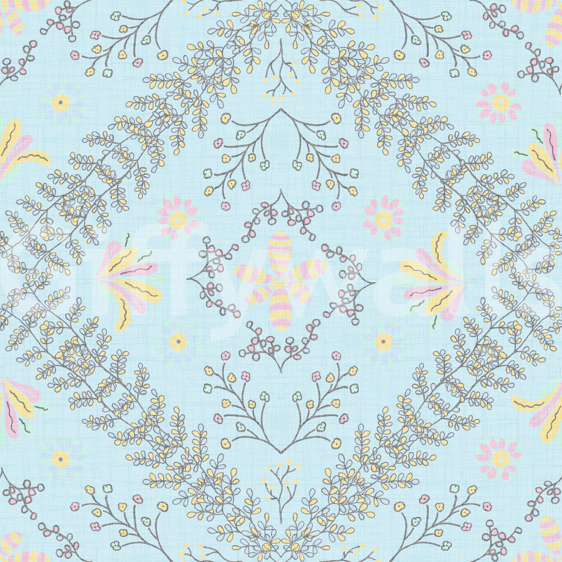 botanical motifs on a blue background

