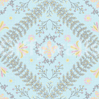 botanical motifs on a blue background

