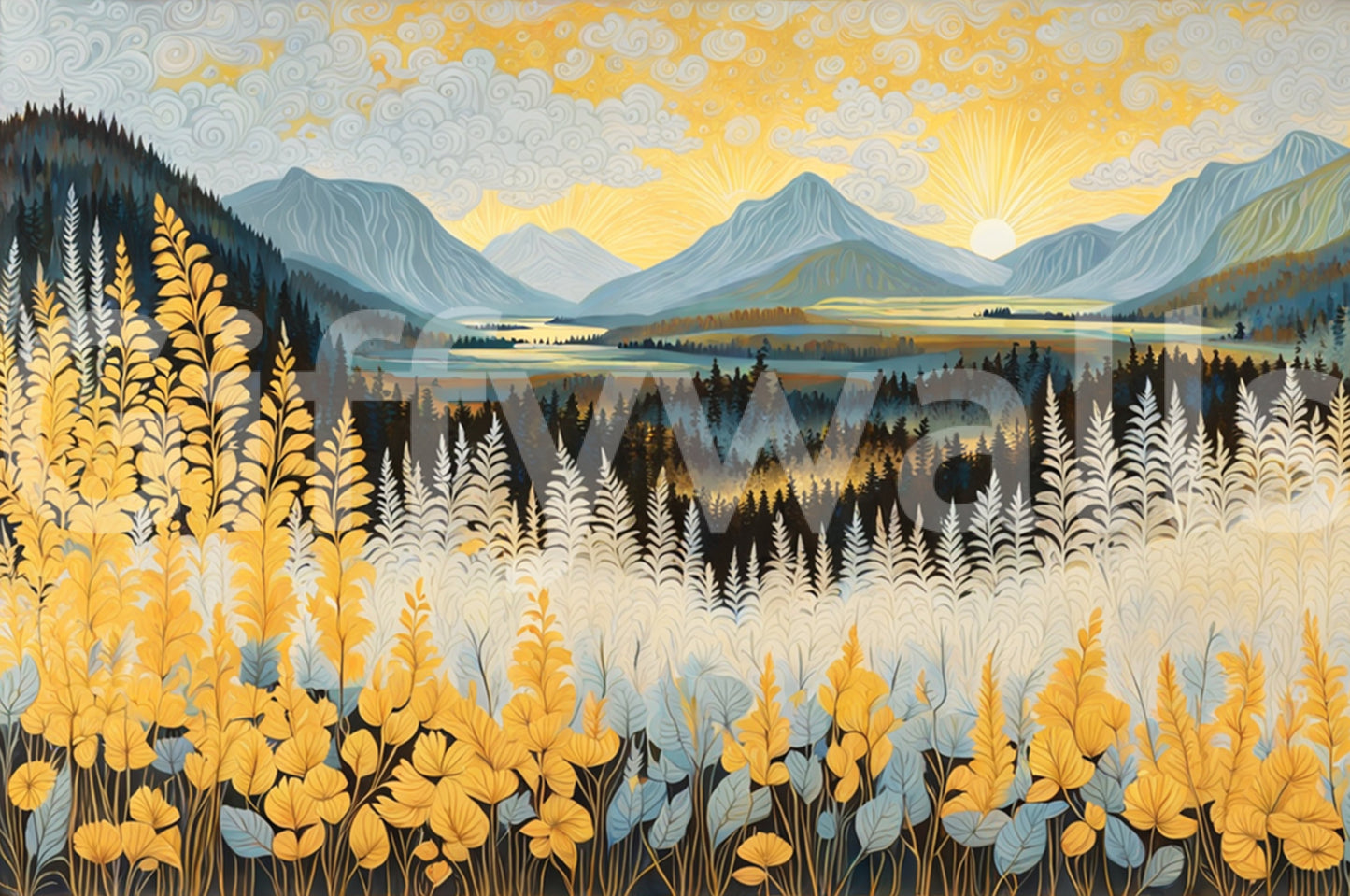 The style is painterly or a soft-focus photograph.

