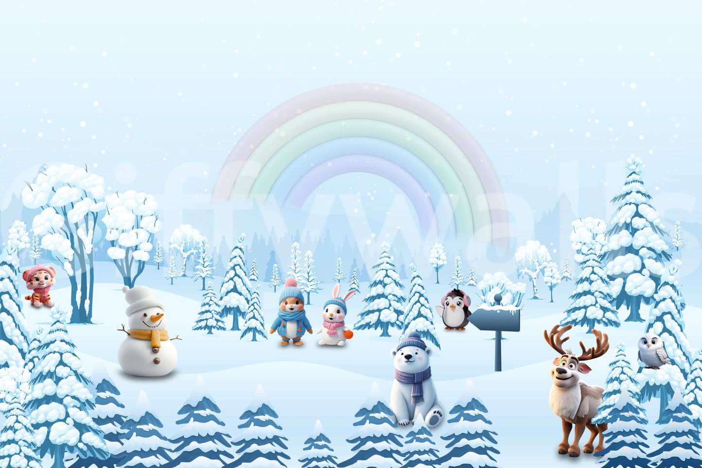 Winter Friends' Rainbow Wall Mural