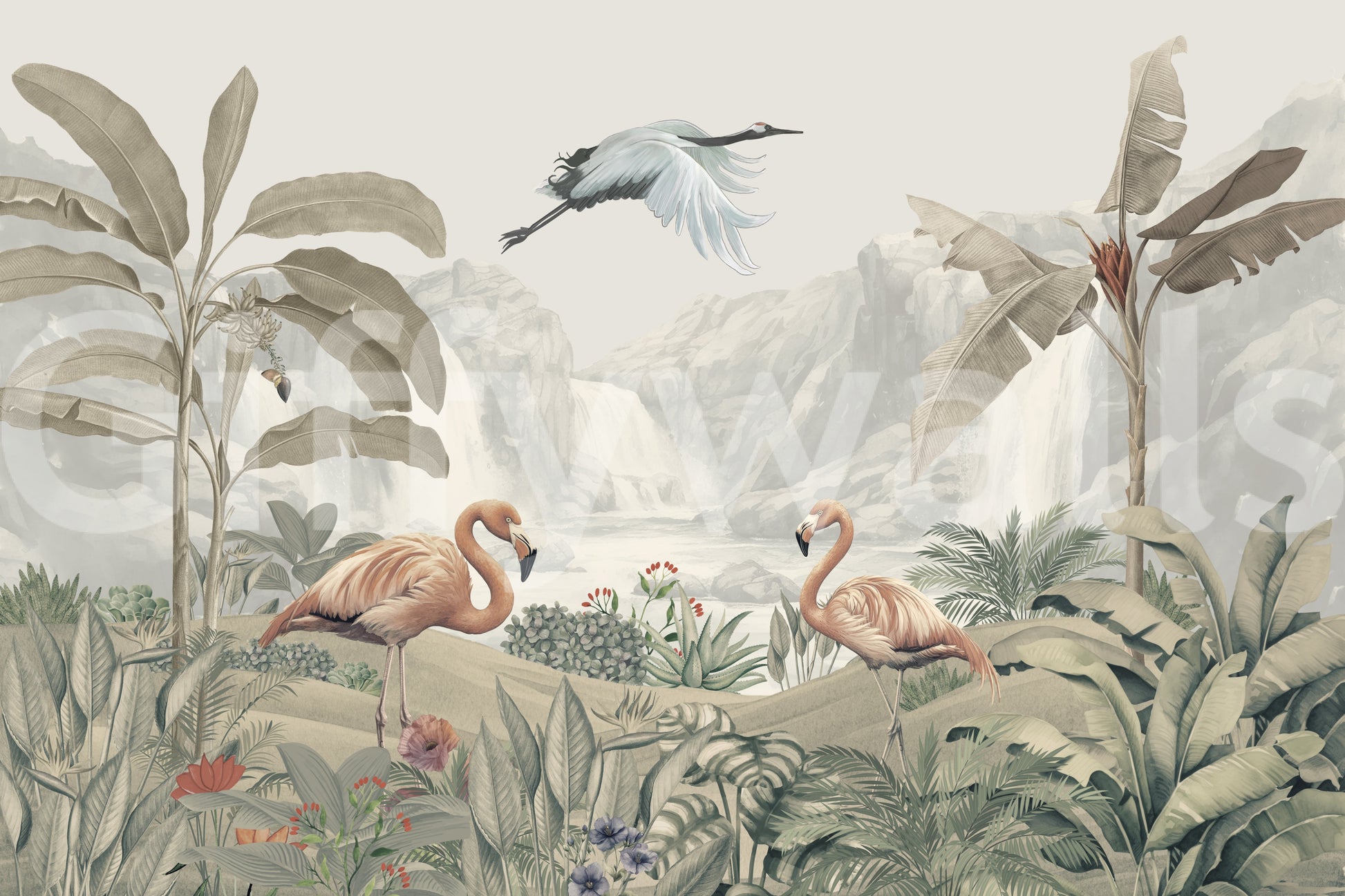 The style is a soft-focus illustration or a painterly design.

