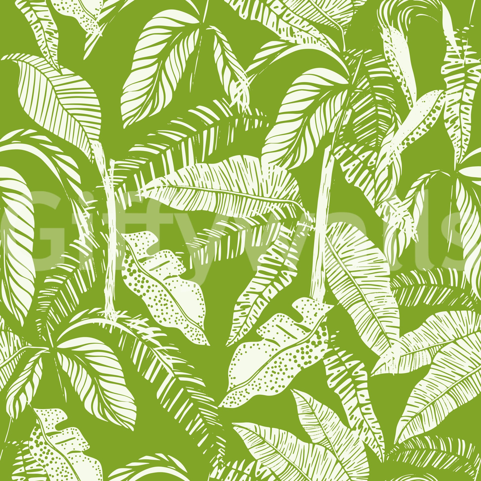 A seamless pattern of tropical plants on a wall

