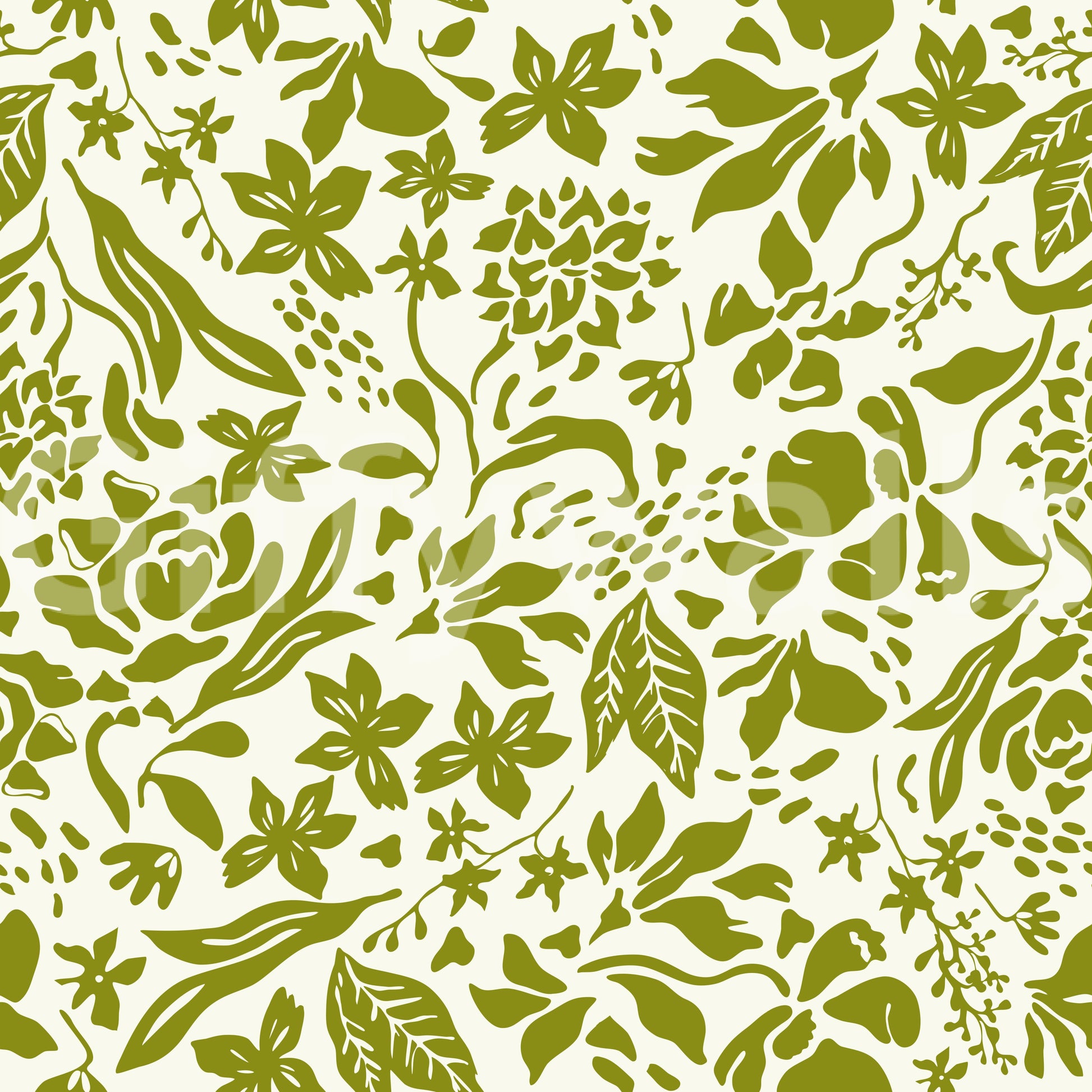 A seamless pattern of bold flowers on a wall

