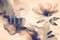 An interior view showing a wall decorated with a Dreamy Sage Garden Sepia Wall Mural.