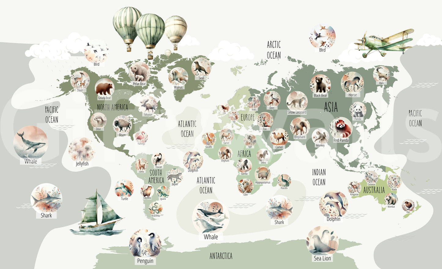 Green Globetrotter elegant decor wallpaper 