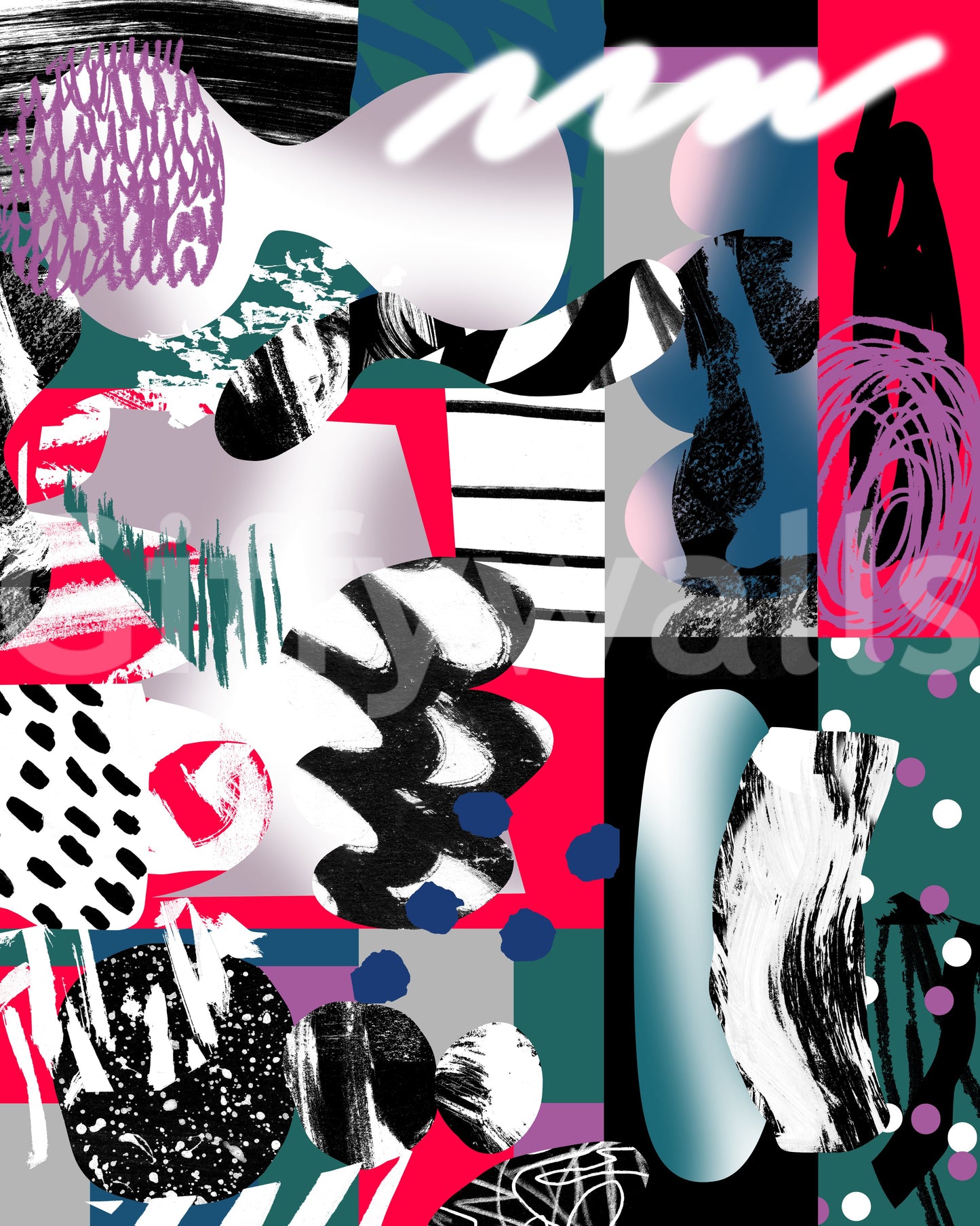 A calming abstract design wallpaper mural that defines a space.