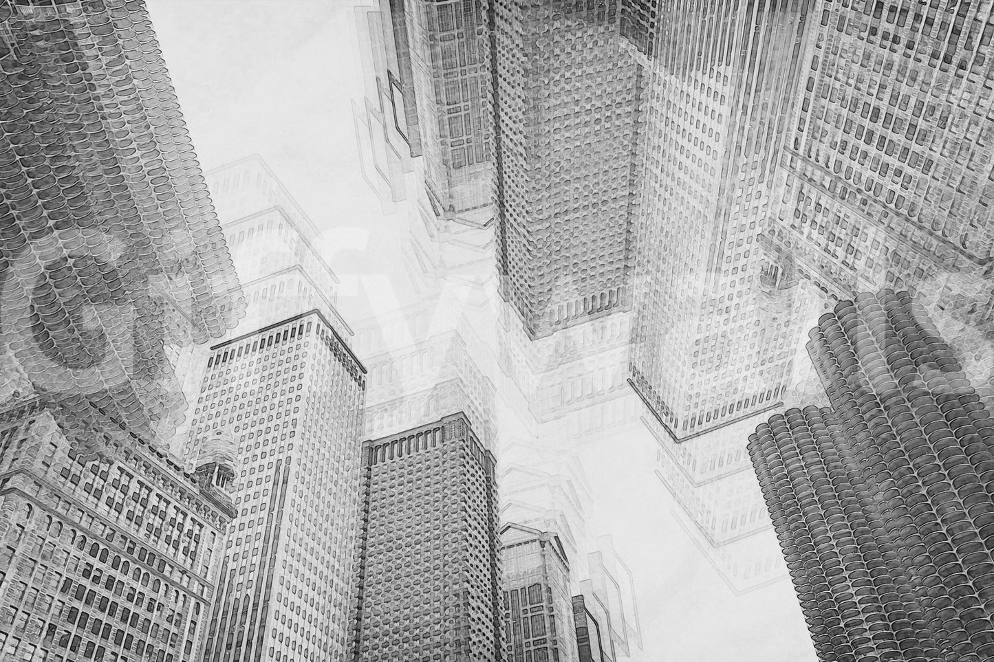 Cityscape Sketch wall covering for a chic, artistic urban interior aesthetic.