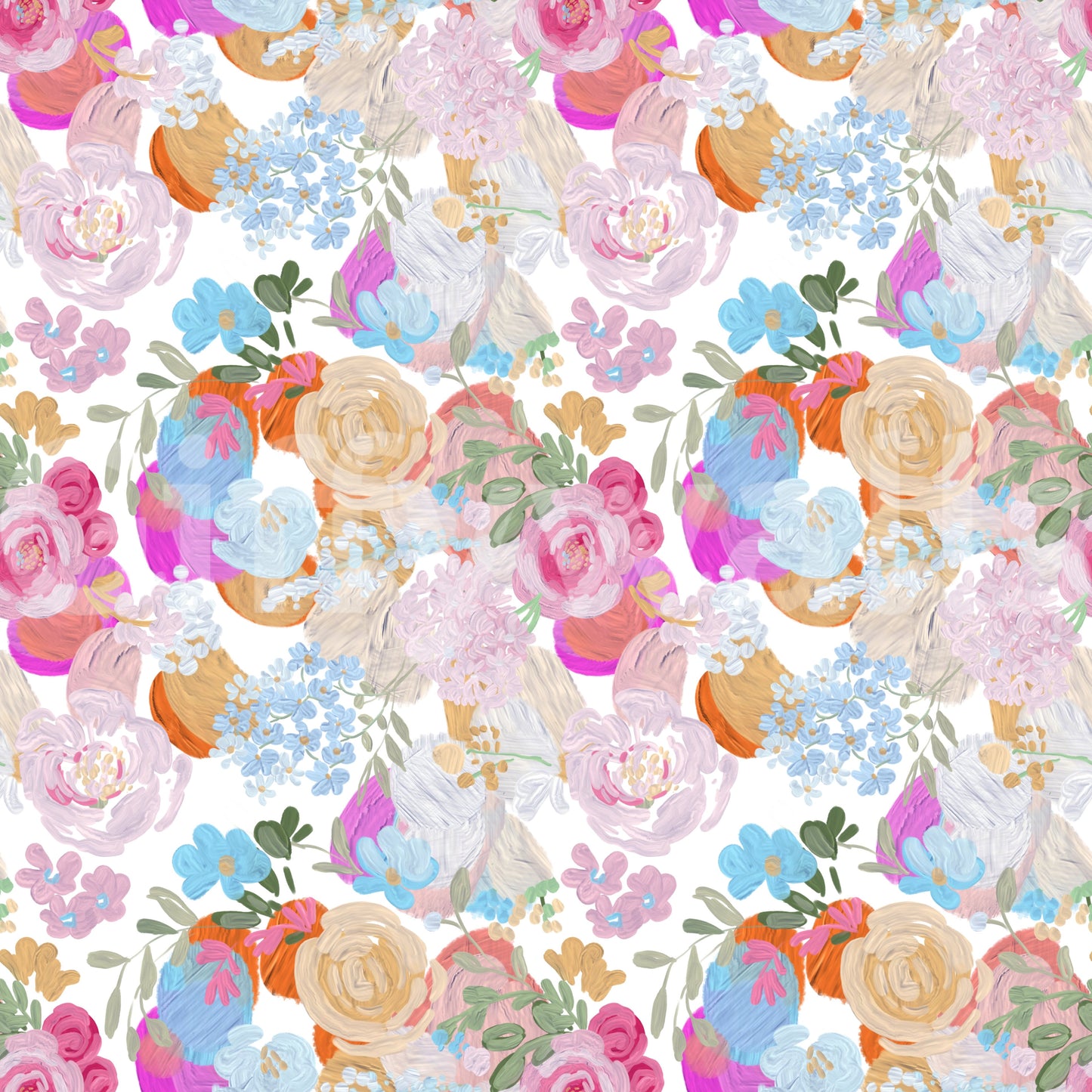 Thick oil painted spring vibe magenta floral dream pattern Wallpaper⁠