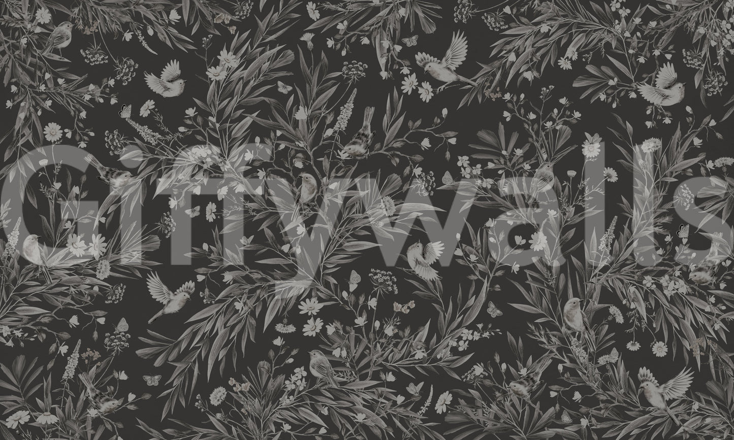 Nocturnal Song: Floral & Birds Wall Mural