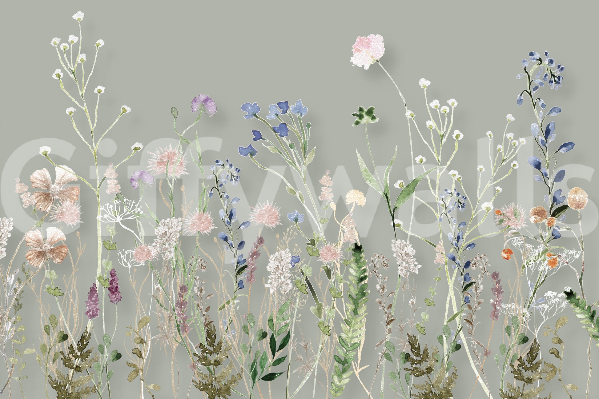 A pastel floral wallpaper highlighting graceful wildflower stems and blossoms for an elegant look.