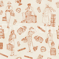 Travel tales depicted in antique sketch form with worldwide landmarks.