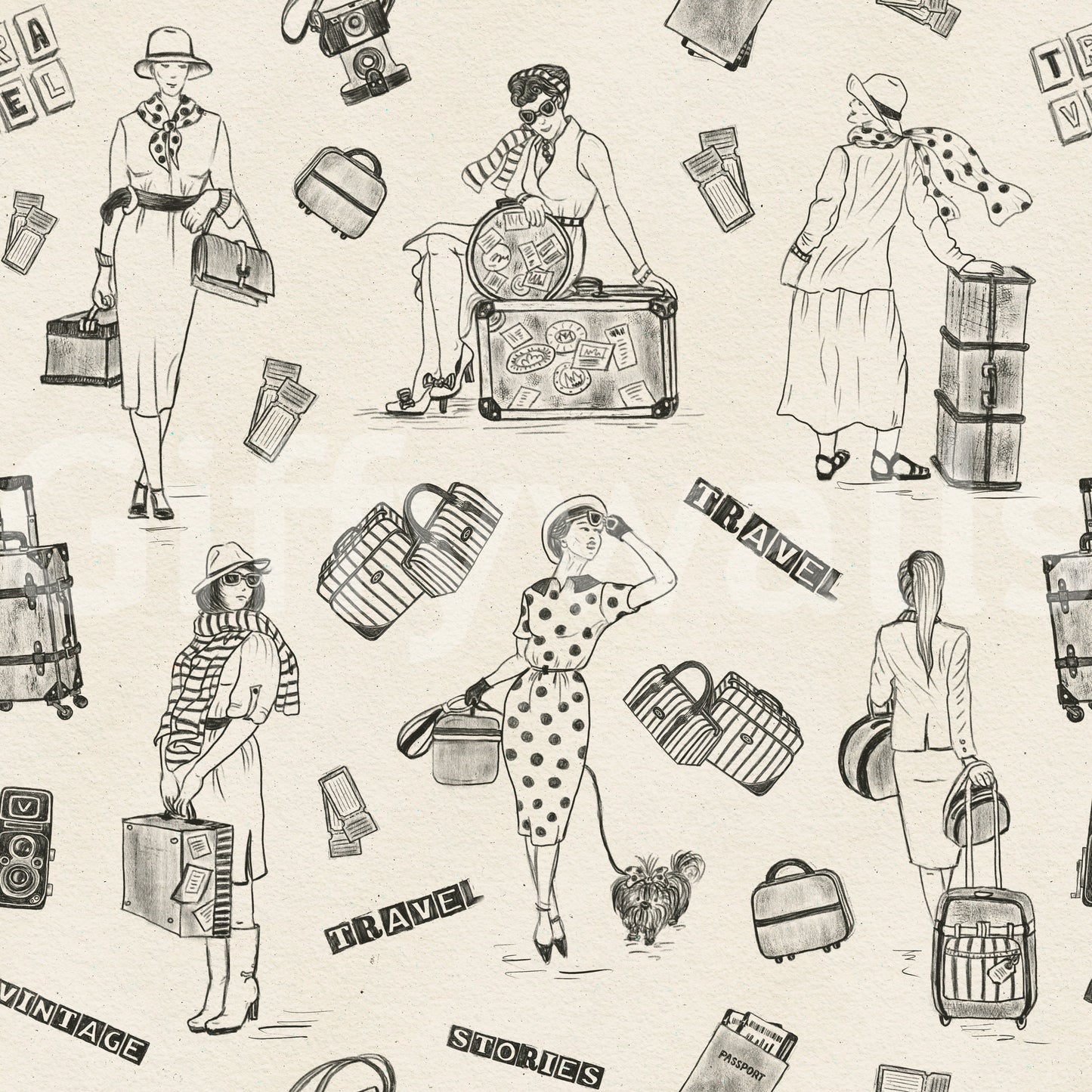 World landmark sketches creating a stylish, wanderlust-inspired wallpaper.