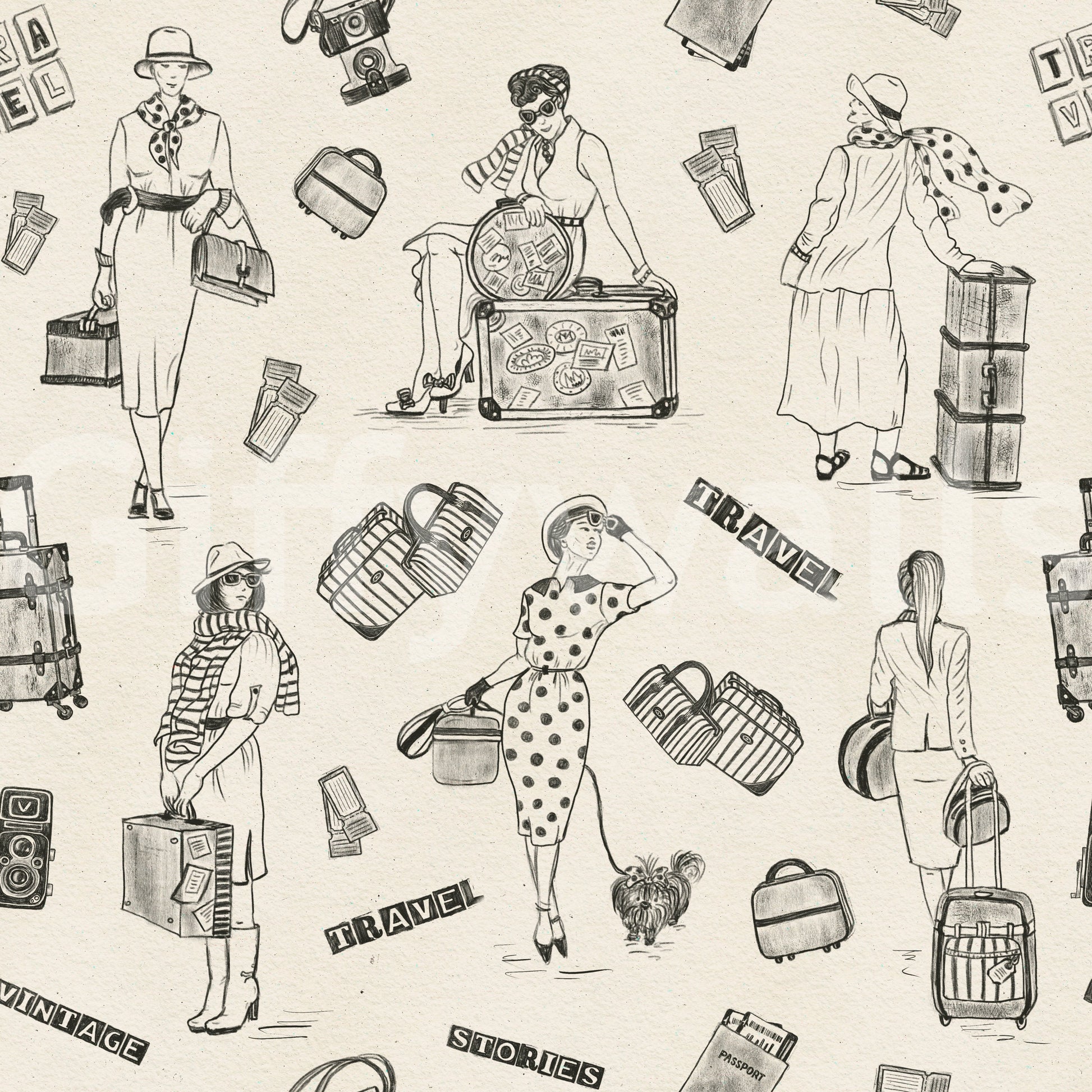 World landmark sketches creating a stylish, wanderlust-inspired wallpaper.