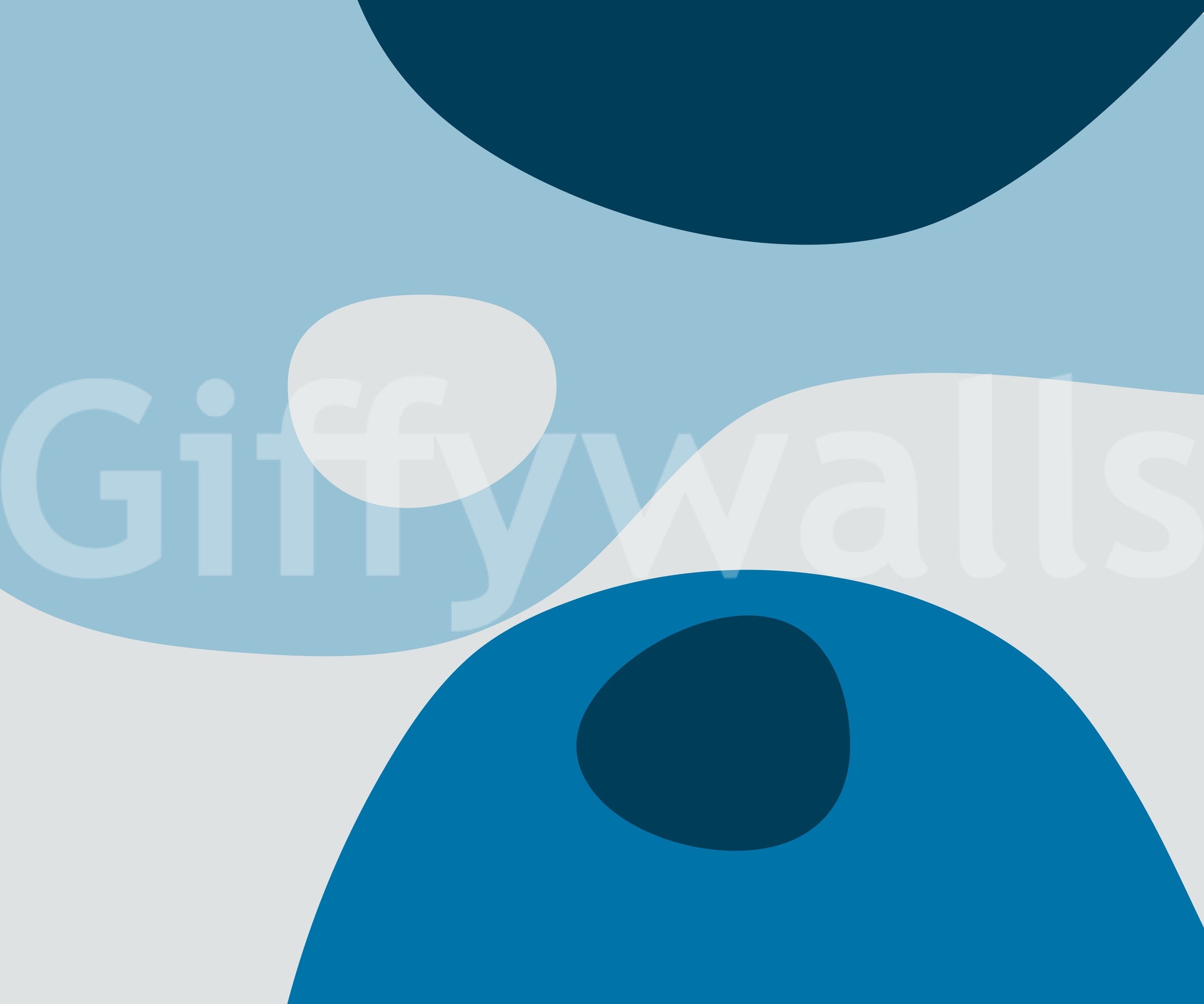 Bold navy and bright blue shapes arranged in a soft, fluid abstract wallpaper style.