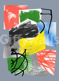 A dynamic wallpaper featuring mixed media–style brush patterns in strong primary color contrasts.