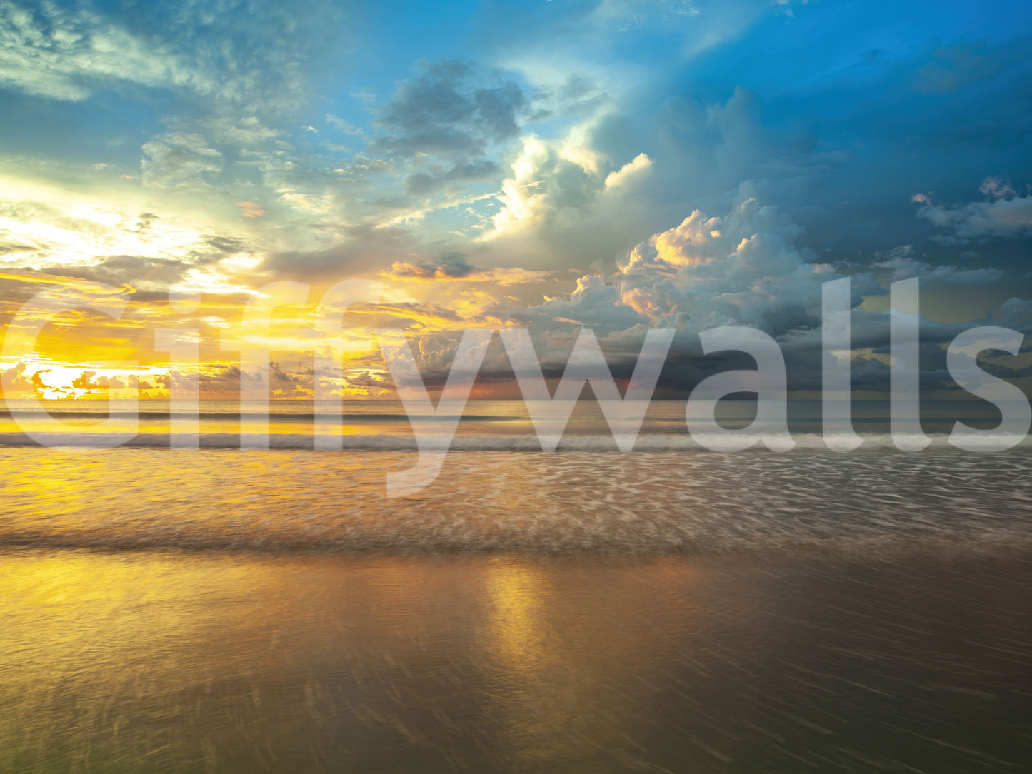 Gentle ocean ripples under a glowing sunset sky creating a serene scene in this Borneo Beach wallpaper.