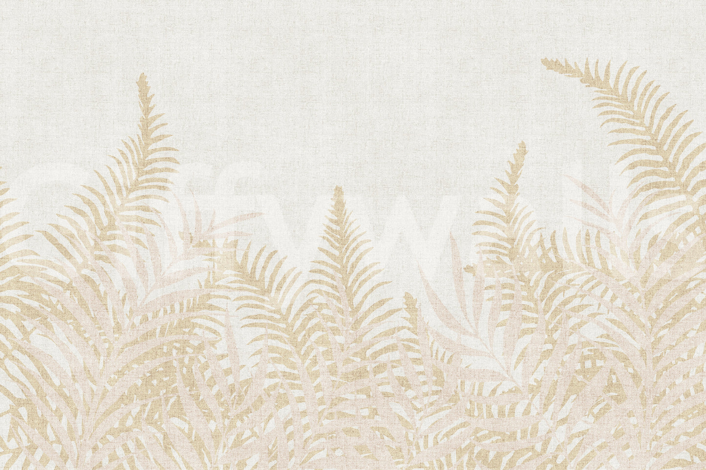 Subtle botanical wall mural in cream and fawn, Perlish style art.
