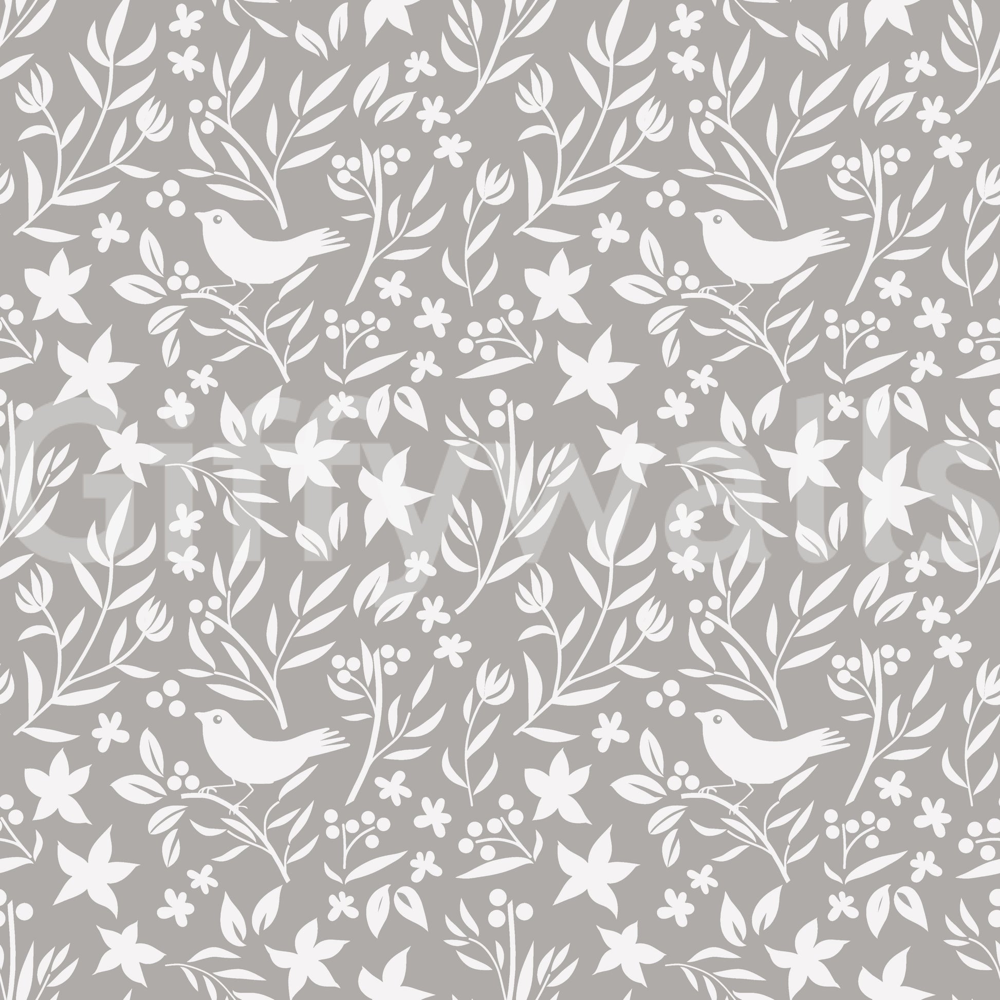 Graphic Scandinavian wallpaper, detailed star-like flowers.

