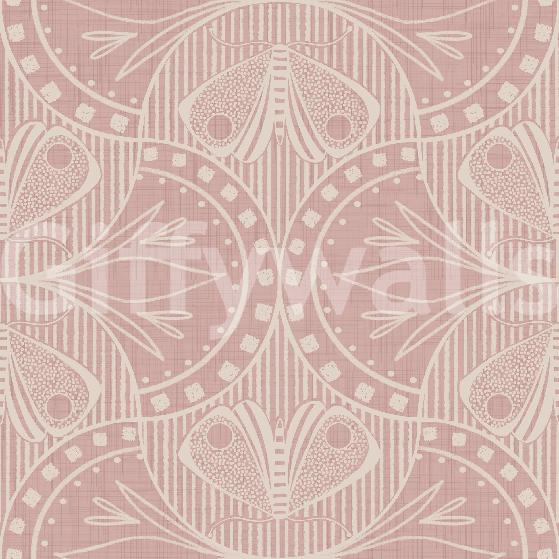Moth and bloom repeat design Art Nouveau peel and stick wallpaper.