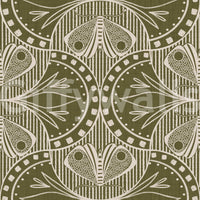Artistic butterfly and vine wallpaper, curvilinear lines, striking sage hue.