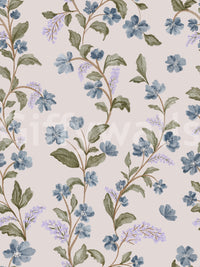 Artistic delicate blossoms on Denim Dreams Floral wallpaper.