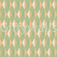 Symmetrical tile effect Mint & Peach Triangles green pattern.