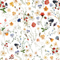 Peaceful Wildflower scene whimsical floral paper meadow wallpaper.
