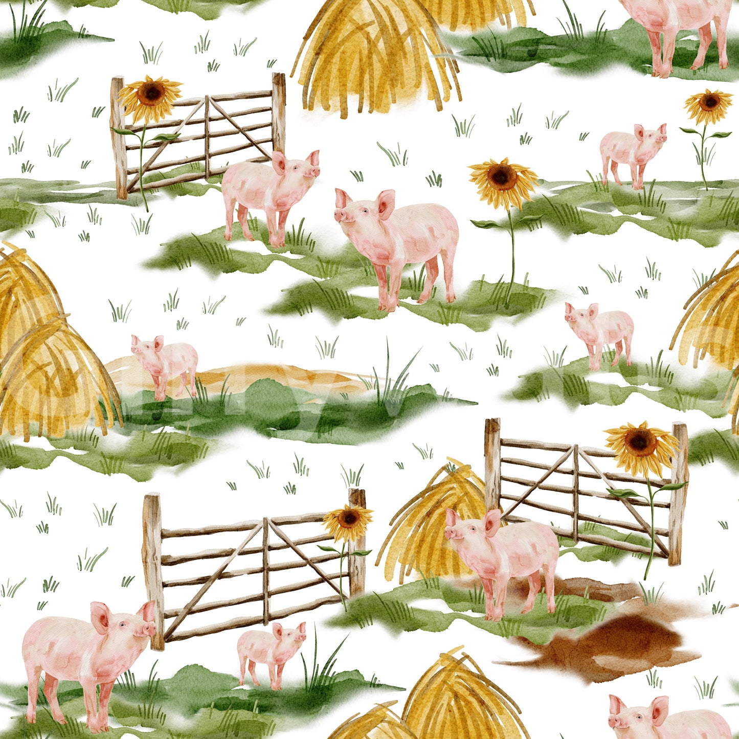 Piggy Farm Watercolor Wallpaper⁠