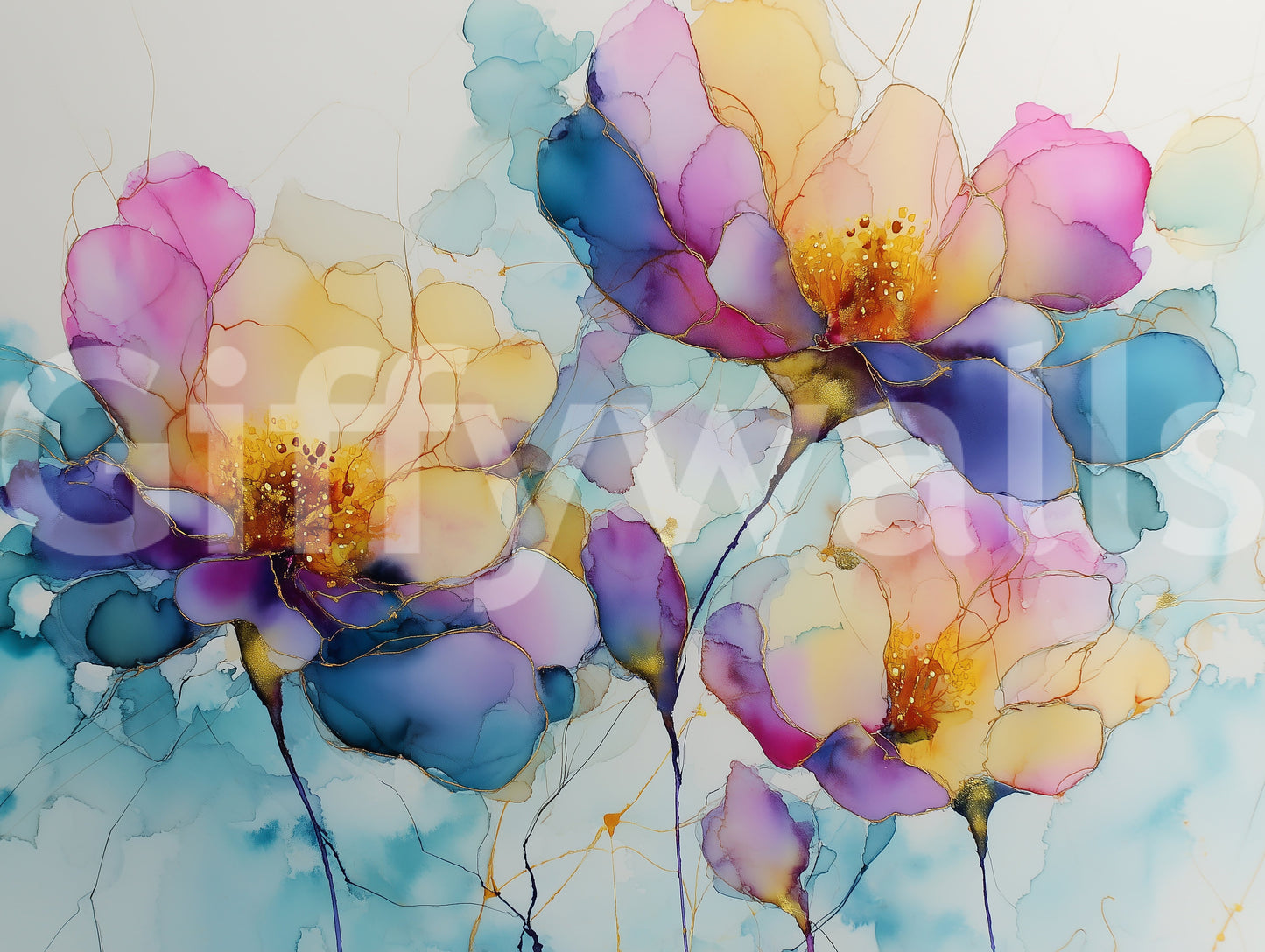 Colorful Ink Floral Dreams Wall Mural