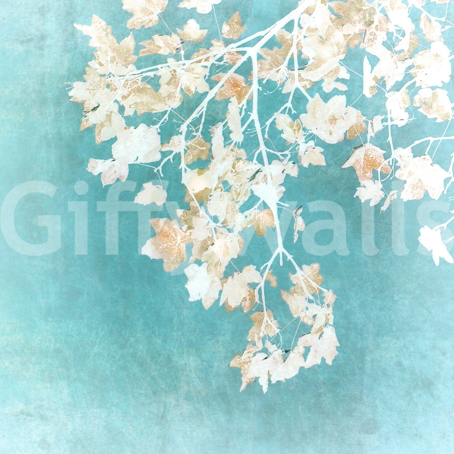 Teal Leaf Whispers Wall Mural
