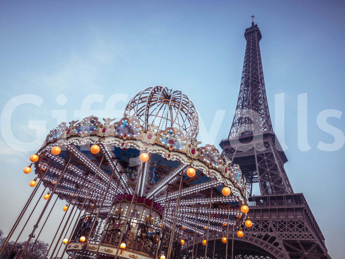Carousel with the Eiffel Tower Wall Mural