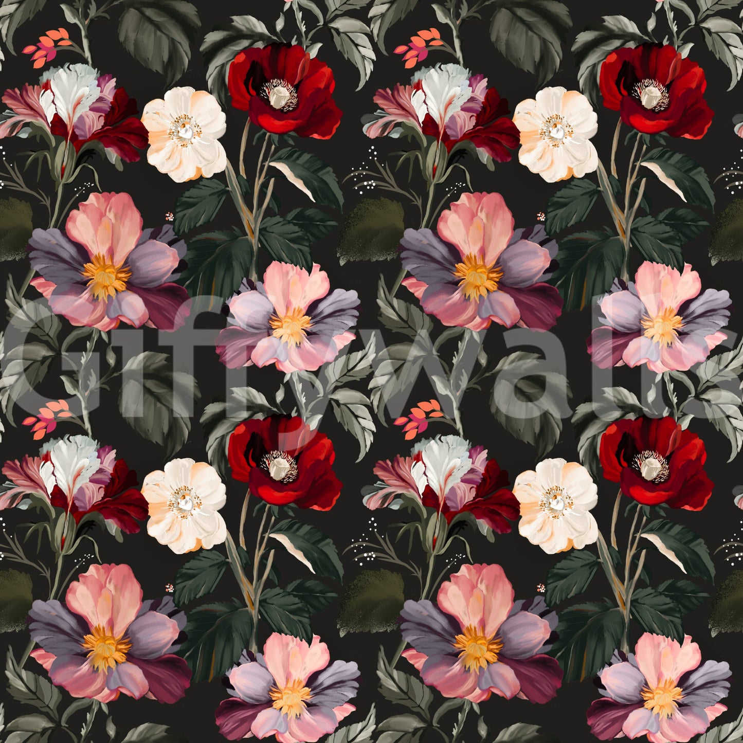 Dark Romance Floral Pattern Wallpaper⁠