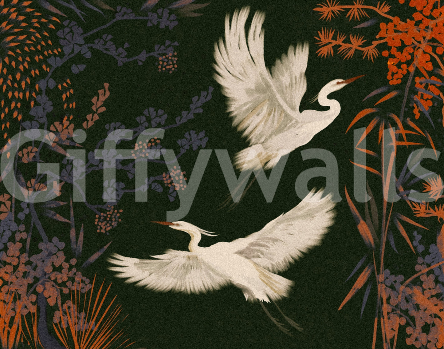 Tranquil Aviary Herons Asian Art Wall Mural