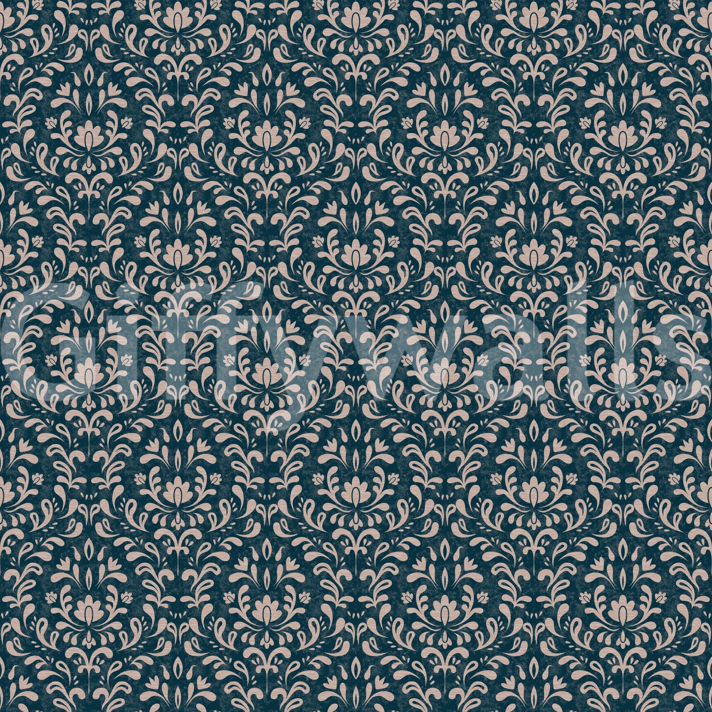 Vintage DARK BLUE DAMASK Wallpaper⁠