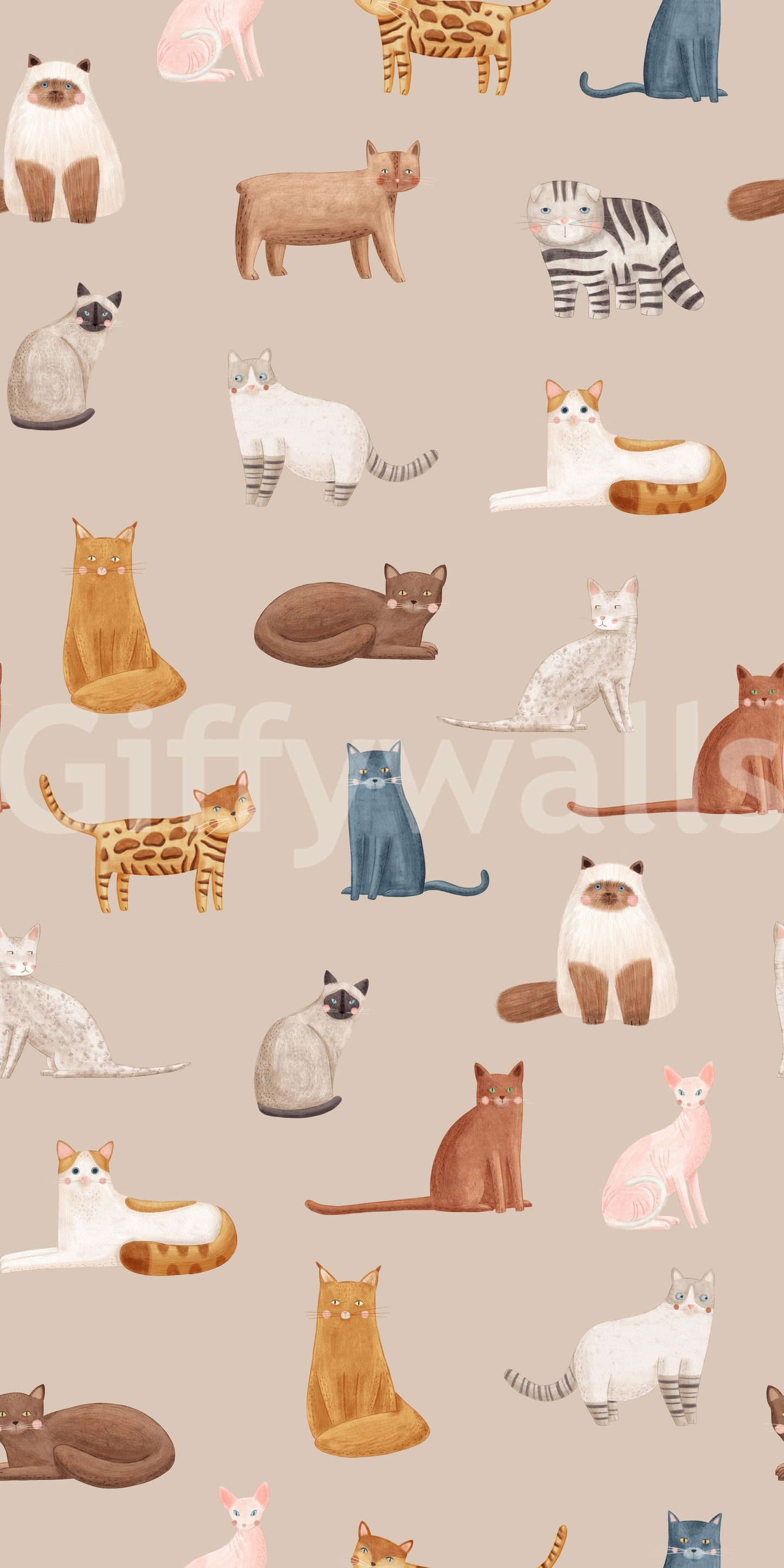 Curious Cats in beige Wallpaper⁠