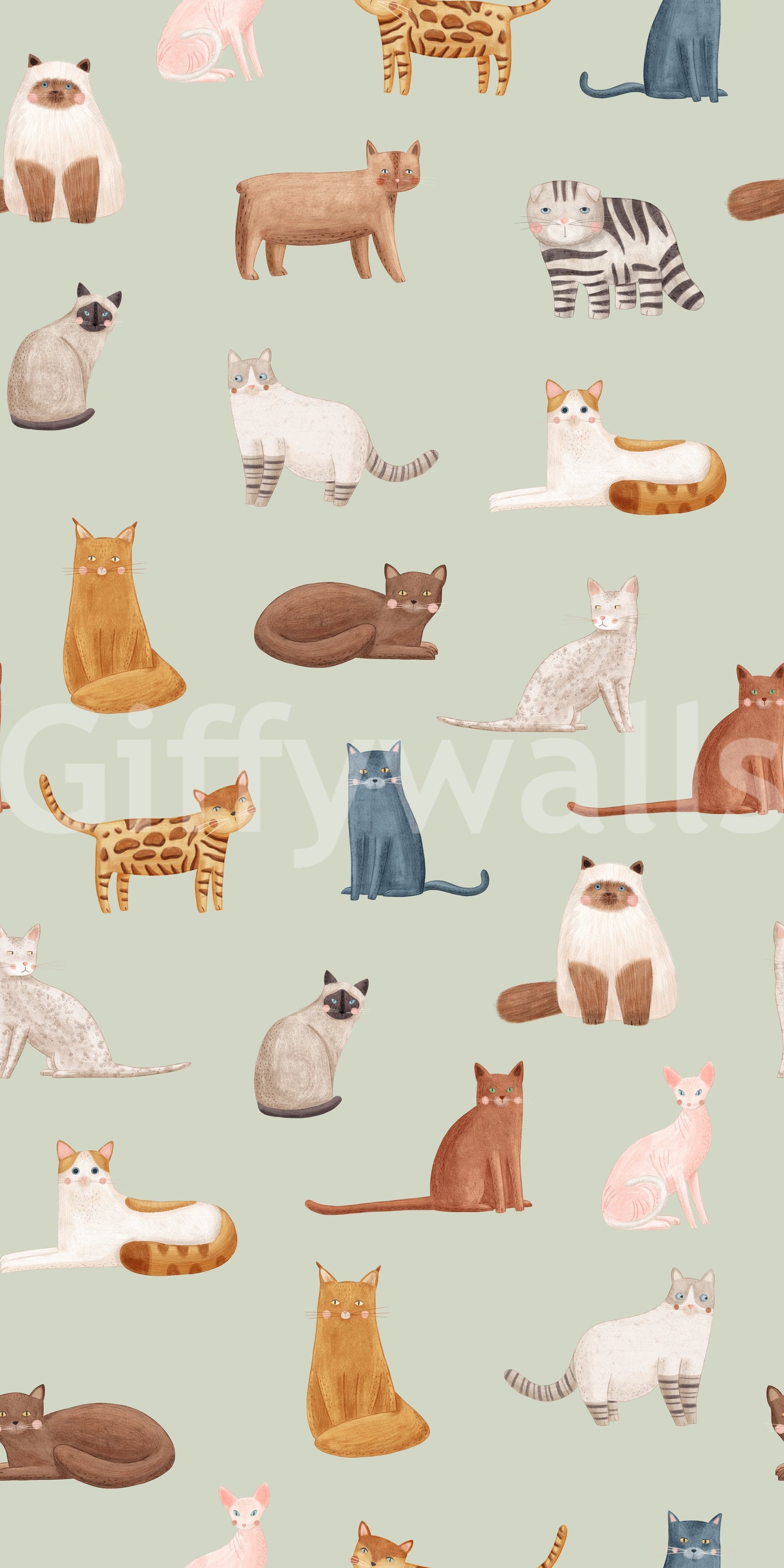 Cool Cats in Sage Green Wallpaper⁠