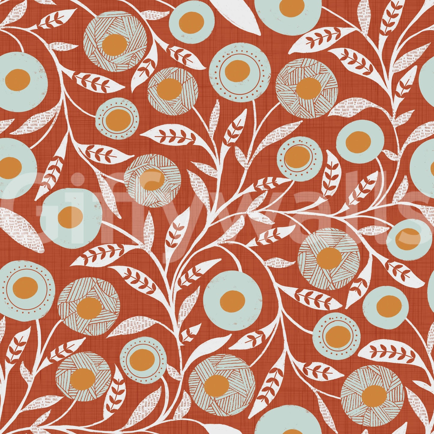 Cozy Scandi Folk Floral Burnt Terracotta - Craft Botanical Wallpaper⁠