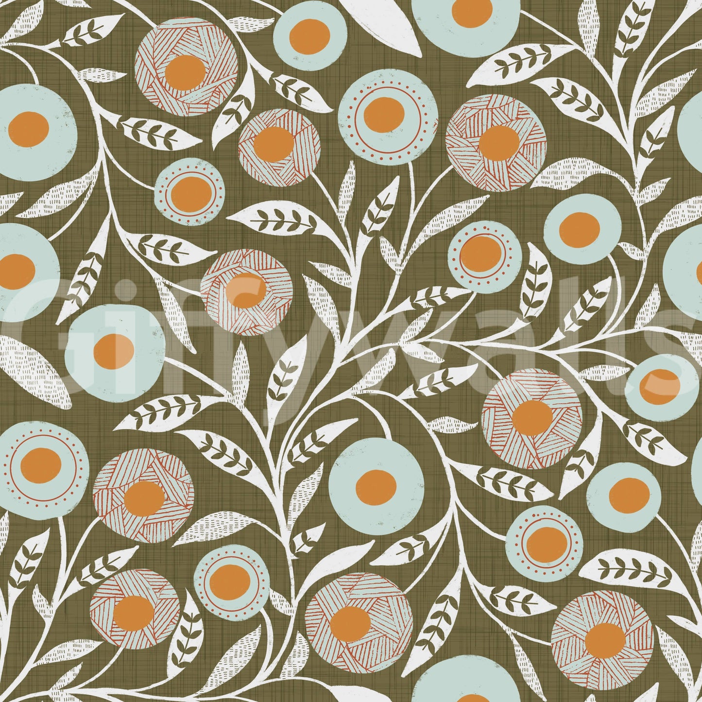 Cozy Scandi Folk Floral Earthy Olive - Craft Botanical Wallpaper⁠
