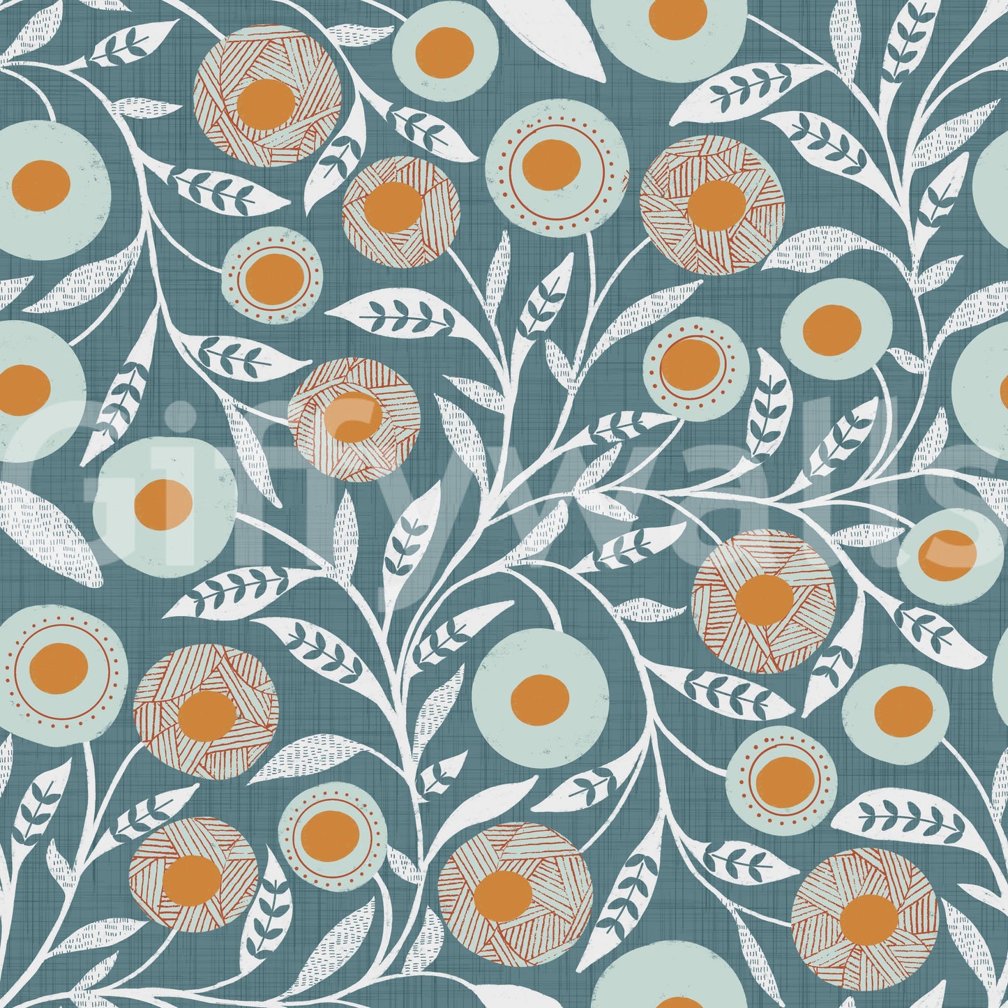 Cozy Scandi Folk Floral Nordic Blue Grey - Craft Botanical Wallpaper⁠